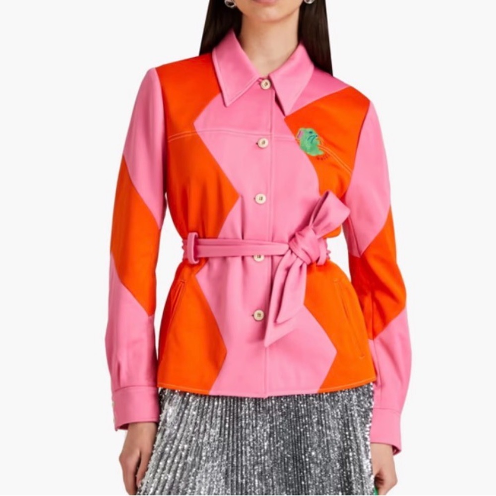 NEW RTW Gucci Pink Orange Embroidered Bunny Rabbit Logo Pique Shirt Jacket Sz S